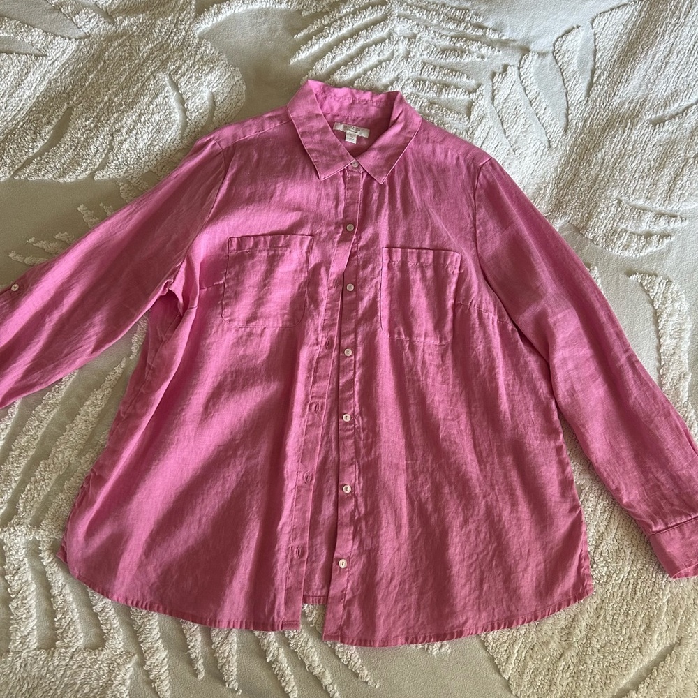 Charter Club Linen Button-Up in Rose Pink
